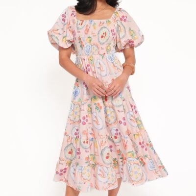 Soliel Puff Sleeve Midi - Pasta Print