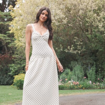 Sophina Midi Dress - Brown Polka Dot