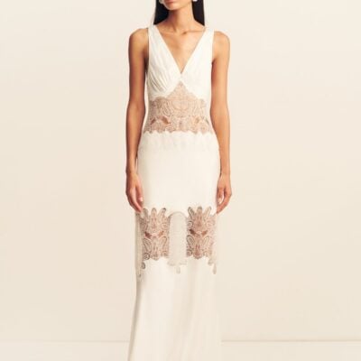 Stratus Plunged Lace Panelled Maxi Dress | Ivory | Dresses | Shona Joy