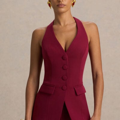 Tecla | Burgundy Button-Up Tailored Waistcoat