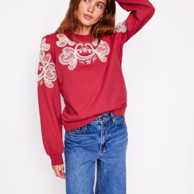 Boden Puff Sleeve Cutwork Sweatshirt