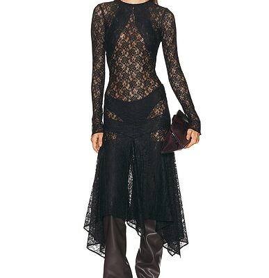 THE ATTICO Long Sleeve Lace Midi Dress