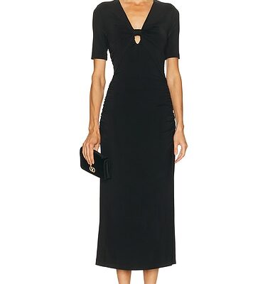 Carolina Herrera Ruched V-Neck Midi Dress