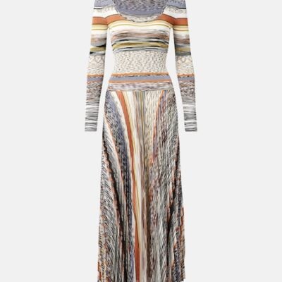 Missoni Knitted Pleated Striped Maxi Dress