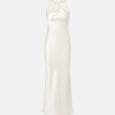 The Attico Gathered Halterneck Satin Gown