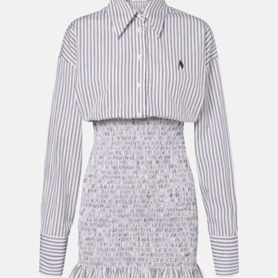 The Attico Striped Ruched Cotton Shirt Dress