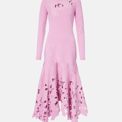 Oscar De La Renta Floral Embroidered Midi Dress