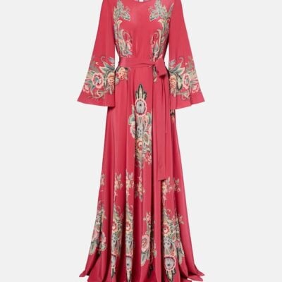 Etro Belted Printed Silk Maxi Dress