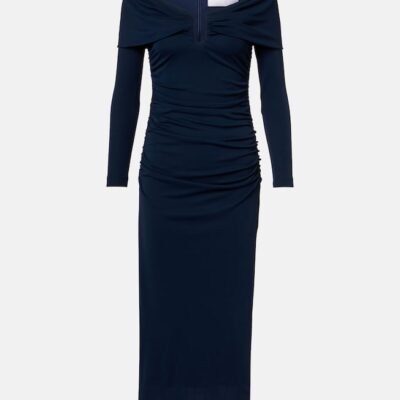 Carolina Herrera Off-Shoulder Ruched Midi Dress