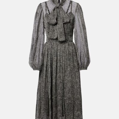 Dolce&Gabbana Chevron Tie-Neck Silk-Blend Midi Dress