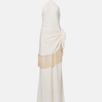 Taller Marmo Meteora Fringed Halterneck Crêpe Cady Gown