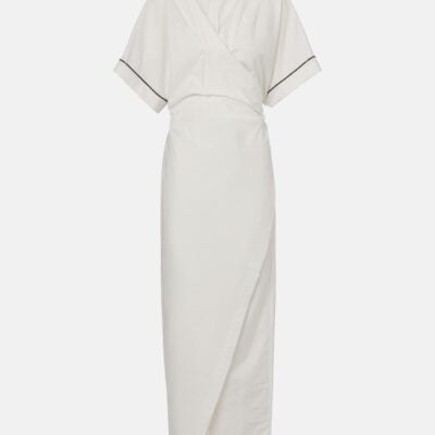 Brunello Cucinelli Monili Cotton-Blend Wrap Dress