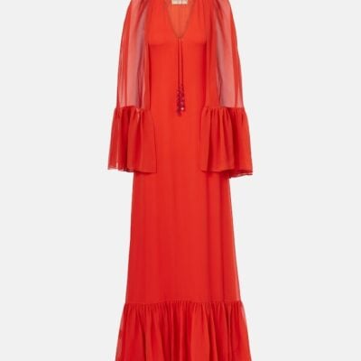 Valentino Caped Silk Georgette Maxi Dress