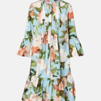 Erdem Floral Gathered Cotton Poplin Minidress