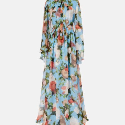 Erdem Caped Floral Silk Voile Gown