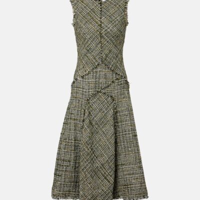 Erdem Draped Tweed Midi Dress