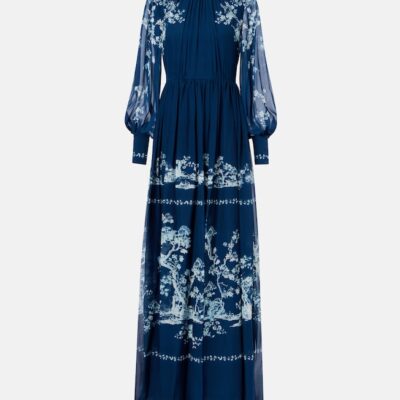 Erdem Floral Ruched Silk Gown