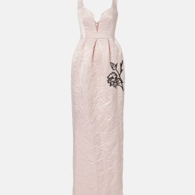 Erdem Embroidered Satin Gown