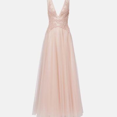 Costarellos Floral-Appliqué Tulle Gown