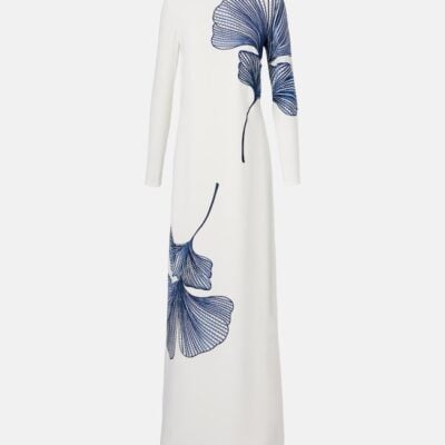 Costarellos Austie Embroidered Crêpe Gown