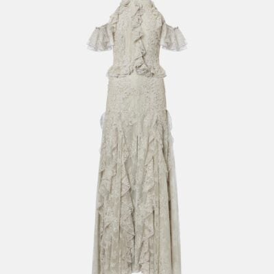 Costarellos Rhodine Embellished Halterneck Lace Gown
