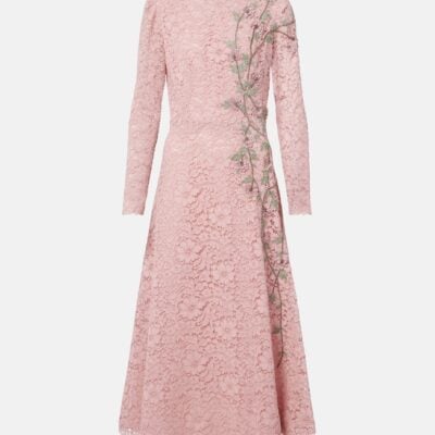Costarellos Marlena Embroidered Lace Midi Dress