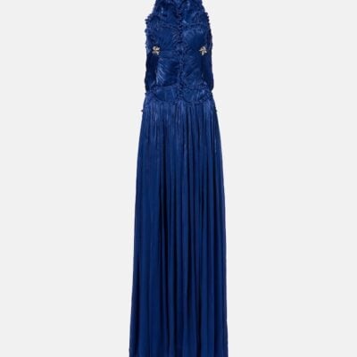 Costarellos Ruched Halterneck Georgette Gown