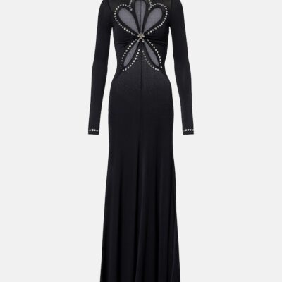 Rabanne Cutout Embellished Jersey Maxi Dress
