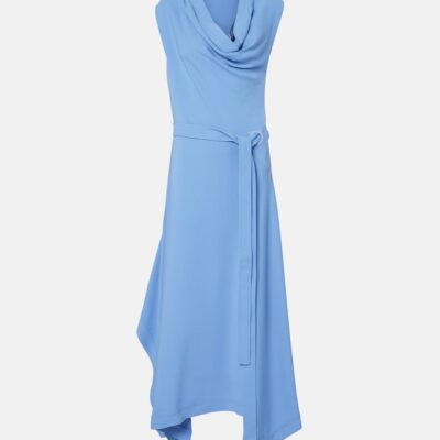 Ferragamo Gancini Draped Asymmetric Cady Maxi Dress