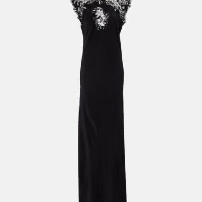 Ferragamo Lace-Trimmed Silk Gown