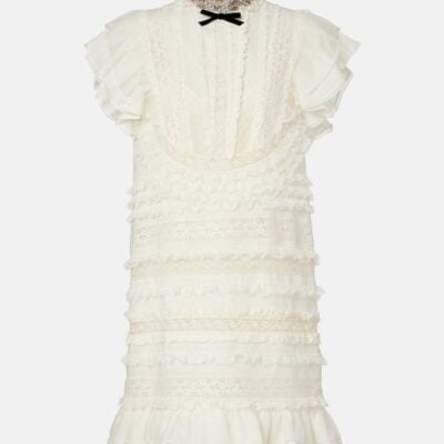Valentino Ruffled Lace And Linen Minidress