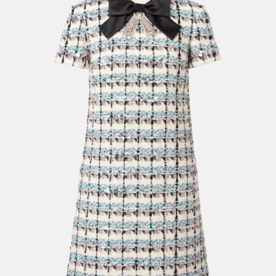 Valentino Embellished Checked Tweed Minidress