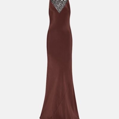 Roland Mouret Lace-Trimmed Silk Satin Gown