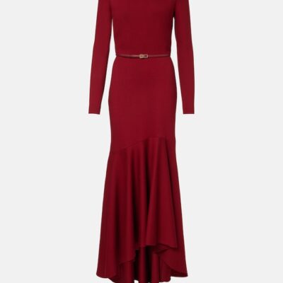 Elie Saab Belted Off-Shoulder Jersey Gown