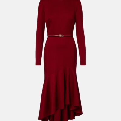 Elie Saab Belted Tiered Midi Dress