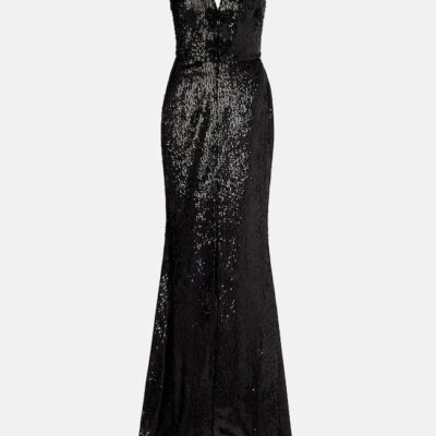 Elie Saab Sequined Strapless Silk-Blend Gown