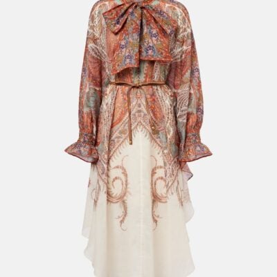 Zimmermann Rhiannon Tie-Neck Ramie Midi Dress