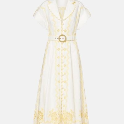 Zimmermann Lucky Embroidered Linen Midi Dress