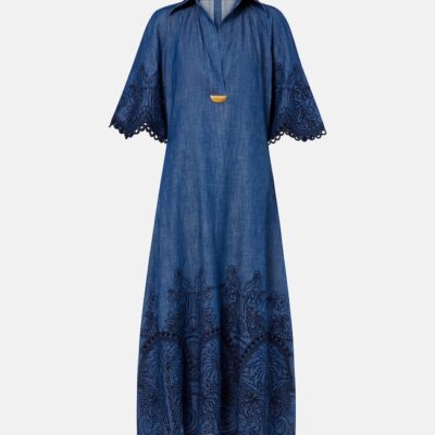 Zimmermann Coco Embroidered Denim Maxi Dress