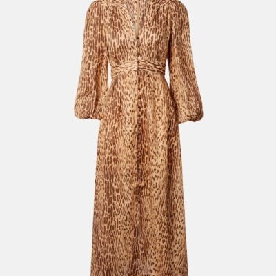 Zimmermann Cascadian Leopard-Print Linen Midi Dress