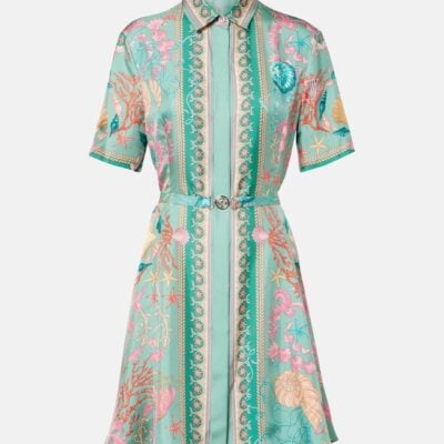 Versace Underwater Barocco Silk Twill Shirt Dress