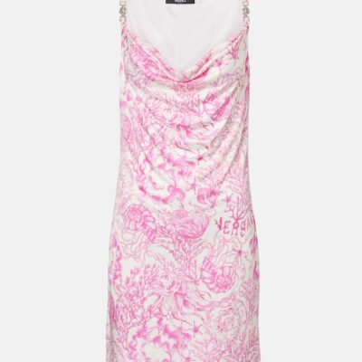 Versace Underwater Barocco Draped Satin Minidress