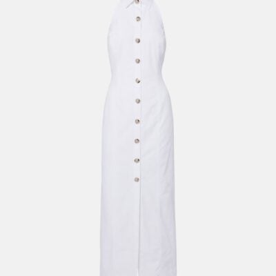 Balmain Open-Back Buttoned Poplin Shirt Dress