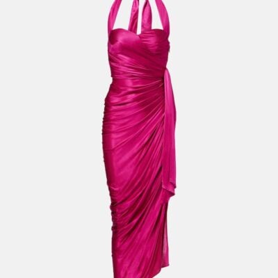 Balmain Draped Halterneck Satin Midi Dress