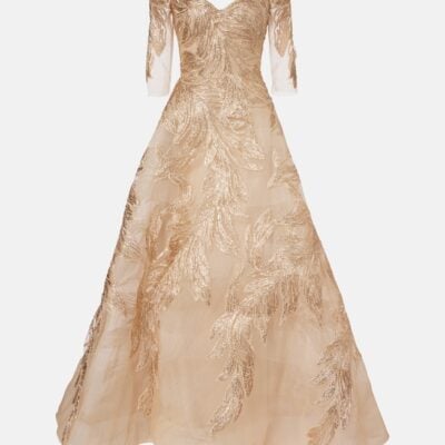 Monique Lhuillier Embroidered Off-Shoulder Tulle Gown