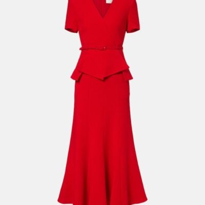 Roland Mouret Draped Peplum Wool Midi Dress