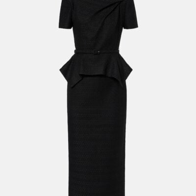 Roland Mouret Belted Peplum Bouclé Midi Dress