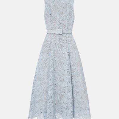 Oscar De La Renta Belted Floral Lace Midi Dress
