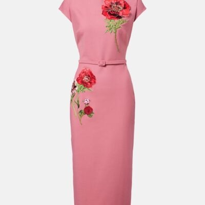 Oscar De La Renta Floral-Appliqué Midi Dress