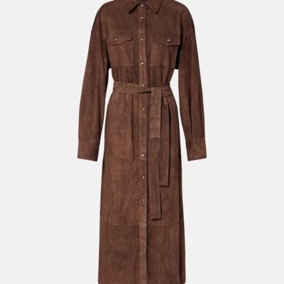 Brunello Cucinelli Monili Belted Suede Shirt Dress